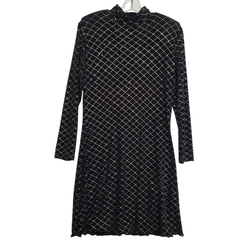 KLG & Co. Woman's Medium Black Winter Dress with Mock Neck and Gold/Silver Decor